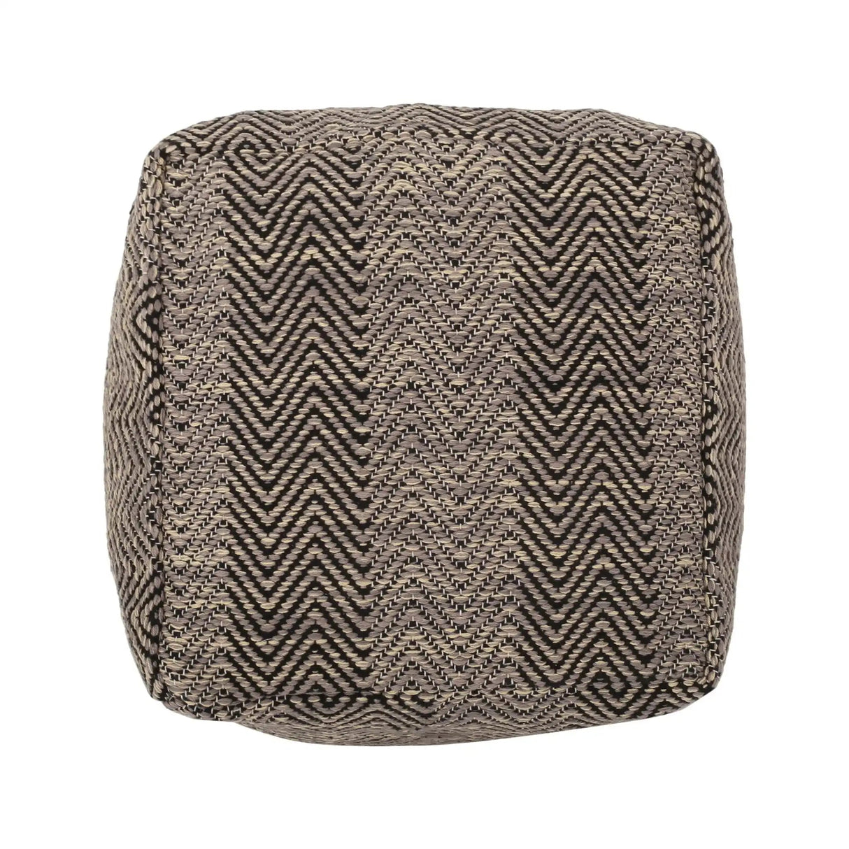Barracuda - Handcrafted Cotton Pouf With Chevron Pattern - Brown / Beige