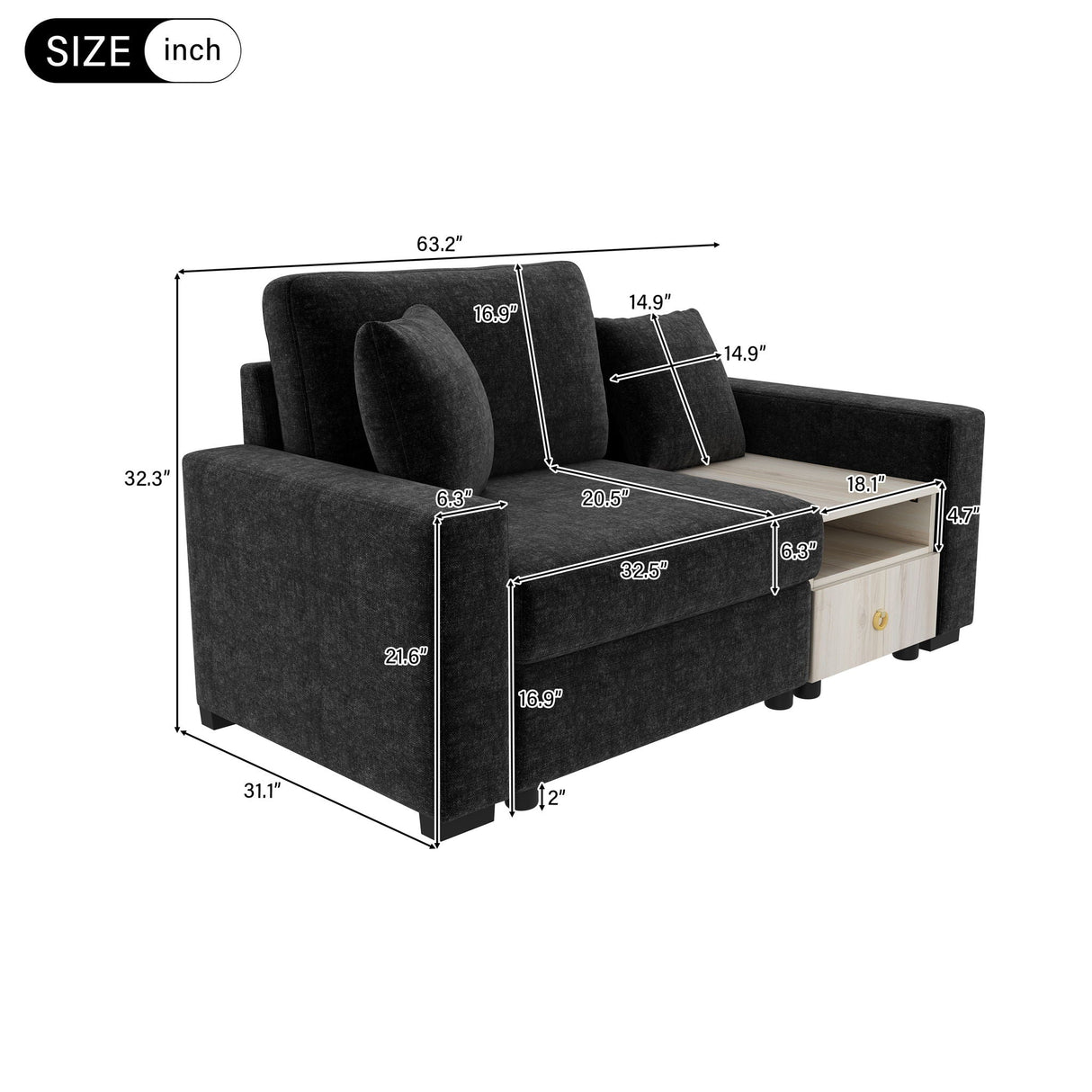 Modular Sofa Couch With Storage Armrest and Center Console