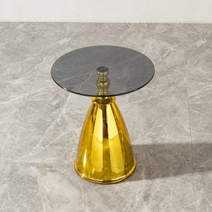 Modern Living Room Coffee Table with Grey Tempered Glass and Gold Carbon Steel