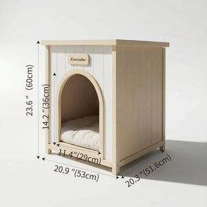 Indoor Dog House With Removable Cushion, Pet House For Cats & Small Dogs - Cream White / Light Yellow