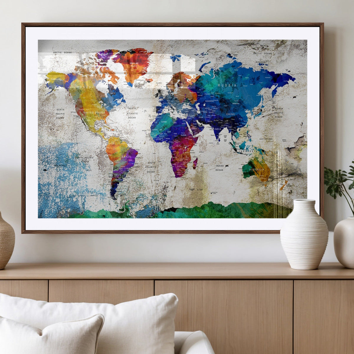 World Map Canvas Print – Framed Travel Map Wall Art for