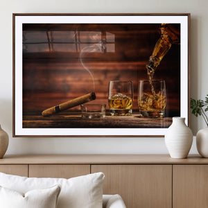 Whiskey and Cigar Wall Art Canvas | 3 Panel Bar Room Decor