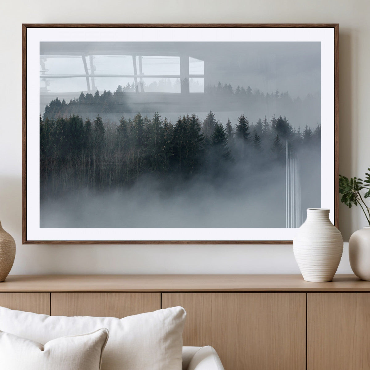 Autumn and Misty Trees in the Forest Wall Art Canvas Print,