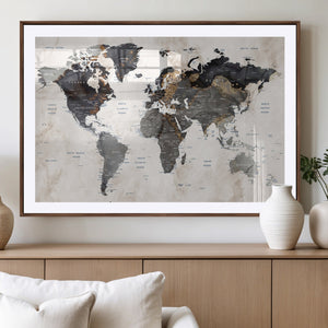 Abstract Map Printing - Modern World Map Canvas Wall Art for