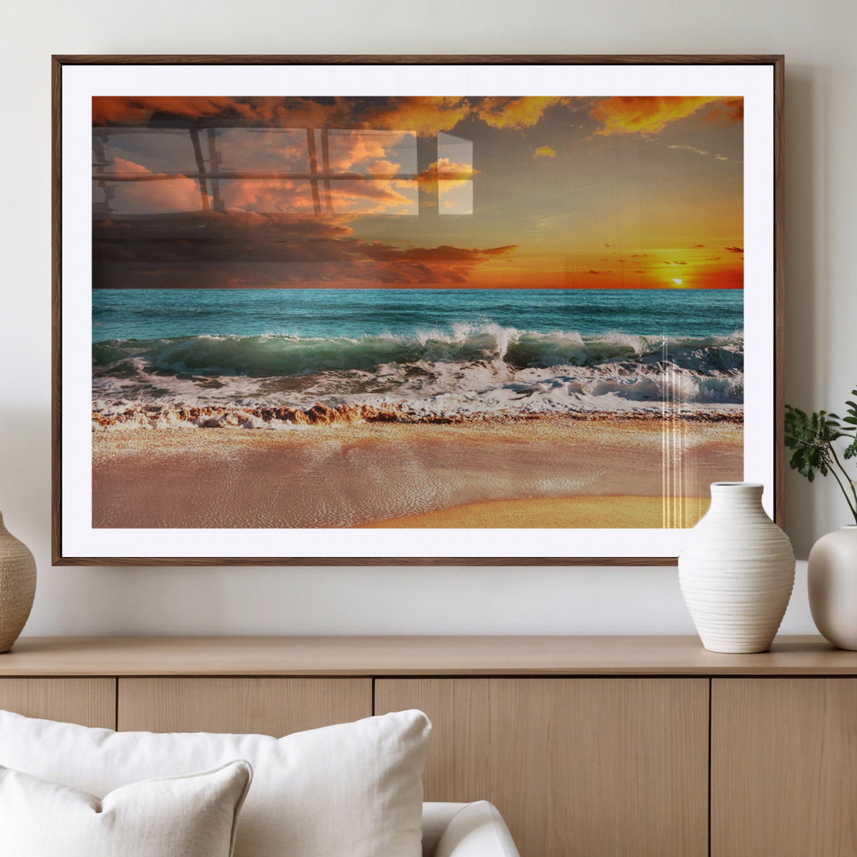 Golden Sunset Beach Canvas Wall Art – Triptych Seascape
