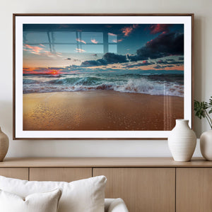 Sunset Ocean Beach Wall Art – Giclee Canvas Print, Coastal