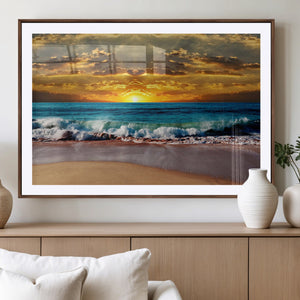 Ocean Sunrise Over Golden Beach Waves, Giclee Canvas Wall