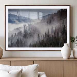 Beautiful Rising Fog in Winter Mountain Landscape- Framed