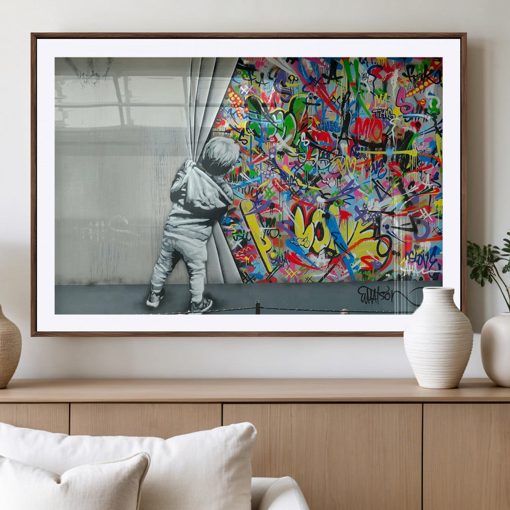 Banksy Colorful Street Graffiti Canvas Wall Art Print,
