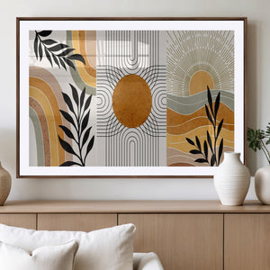 Modern Boho Sun and Leaf Abstract Art – 3-Panel Giclée