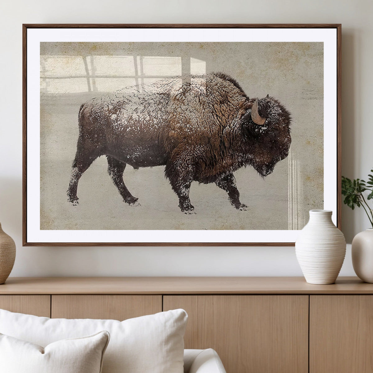 Buffalo Wall Art, Western Bison Canvas Print, Rustic Buffalo