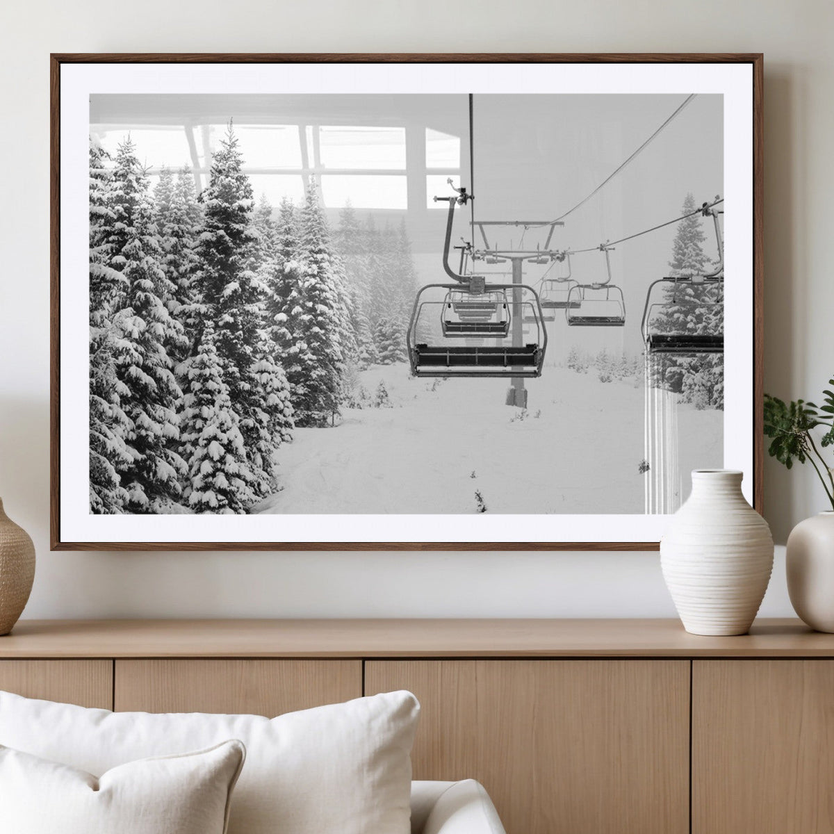 Ski Wall Art - Ski Lift Wall Art Canvas Print Snow Covered