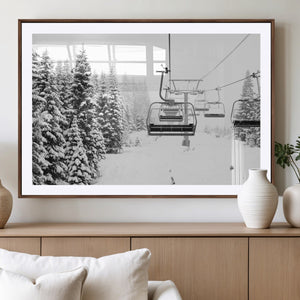 Ski Wall Art - Ski Lift Wall Art Canvas Print Snow Covered
