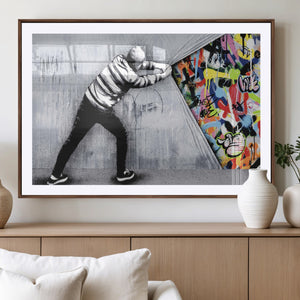 Banksy Art Behind the Curtain Street Wall Art Canvas Print |