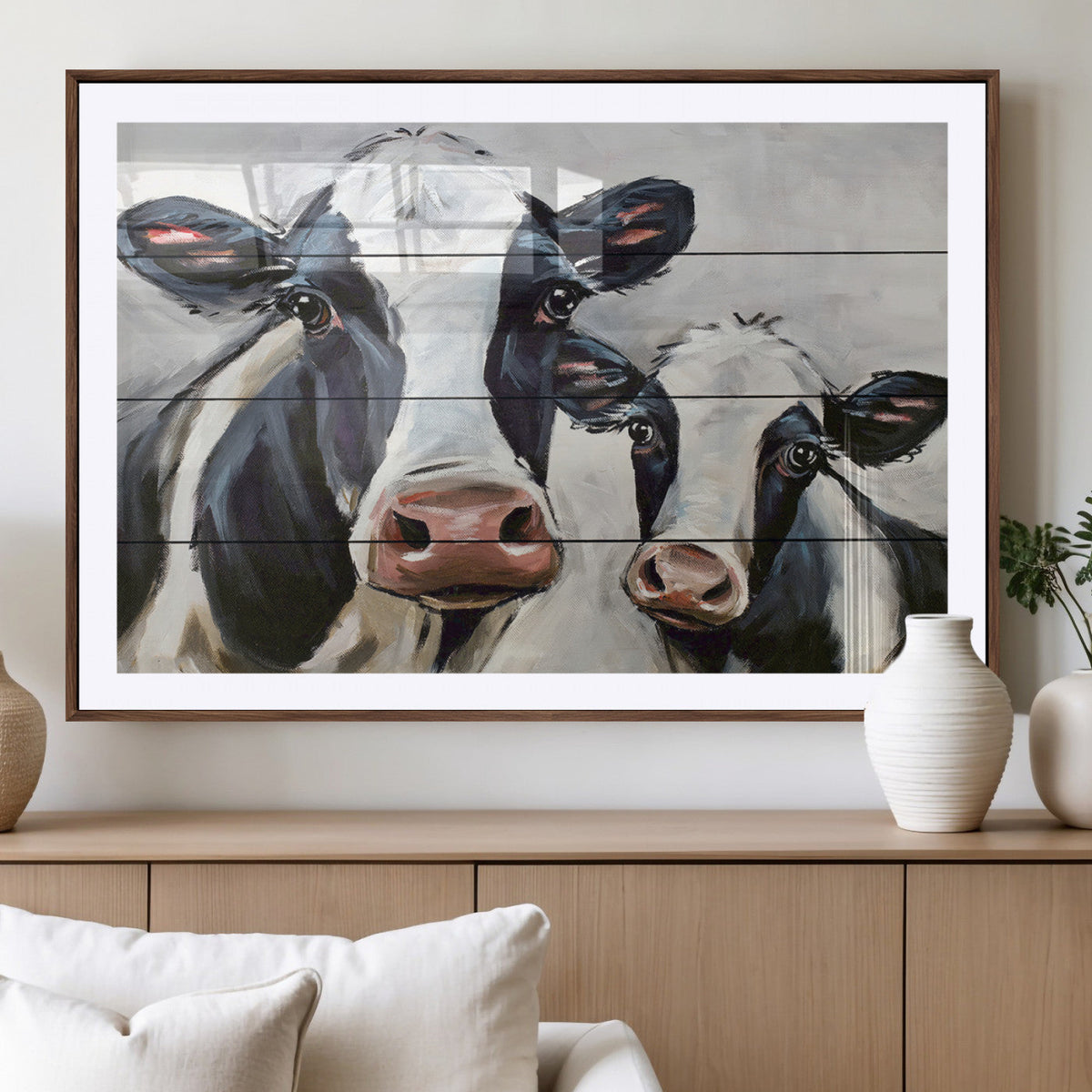 Vintage Baby and Mom Cattle Wall Art Canvas Print