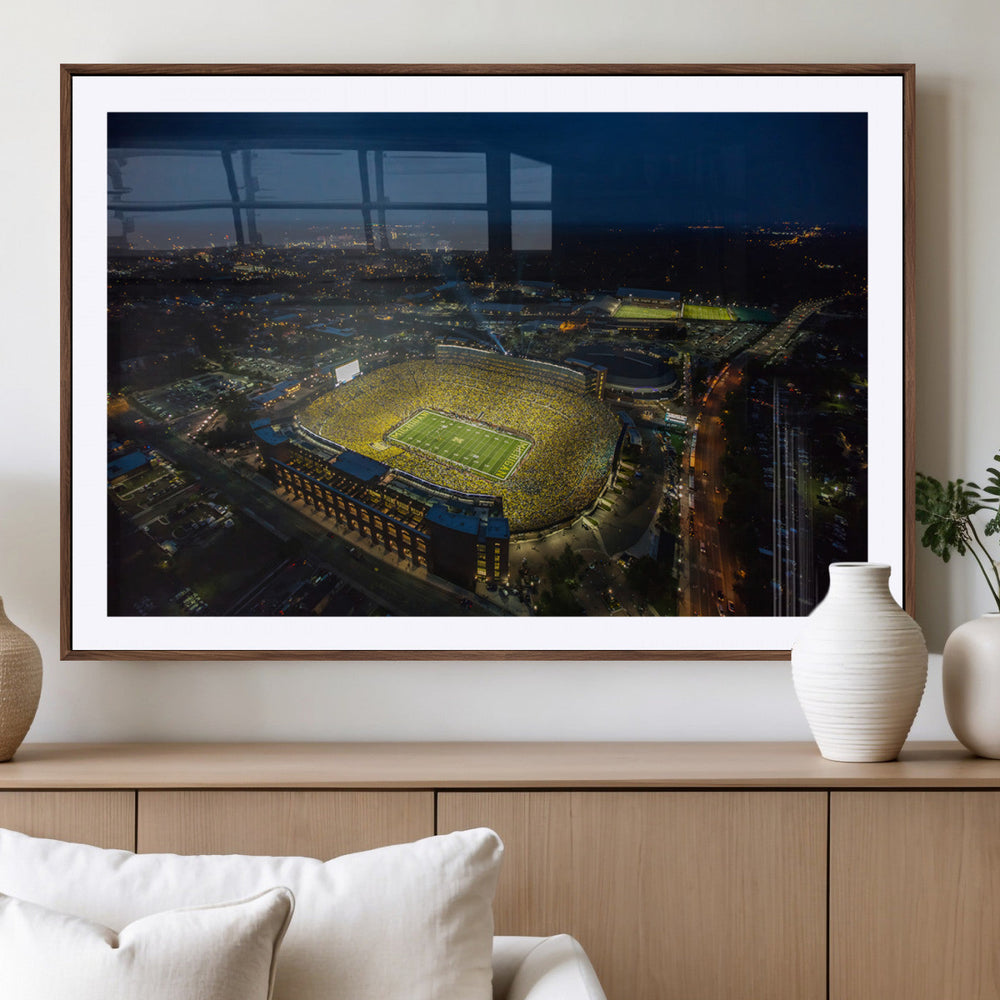 Michigan Stadium Night Game Wall Art – Sports Arena Aerial