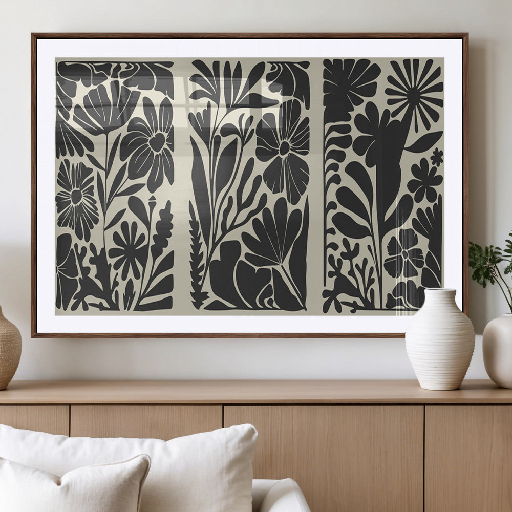 Modern Botanical Wall Art - Floral Black and White Canvas