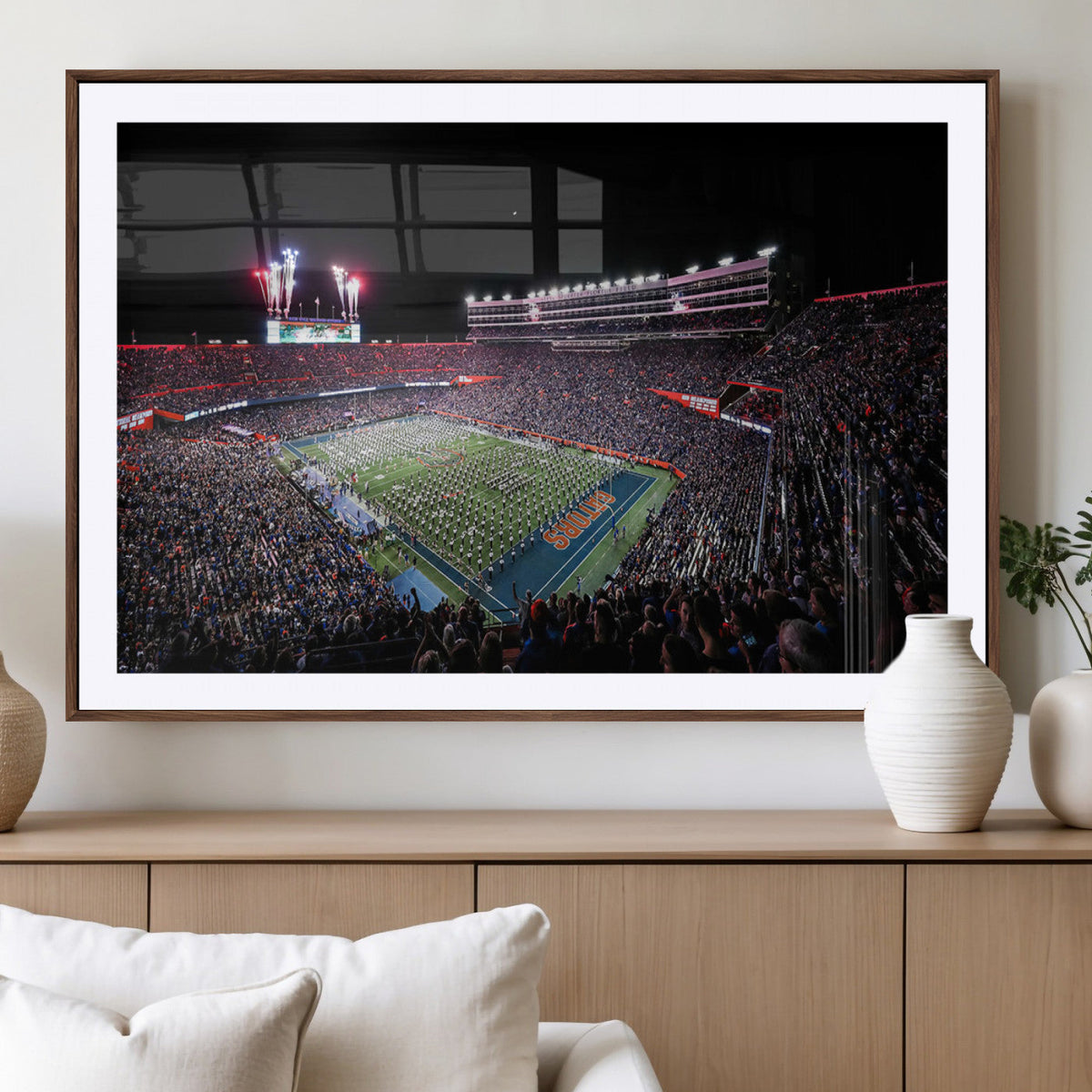 Ben Hill Griffin Stadium Night Game Triple Canvas Wall Art -