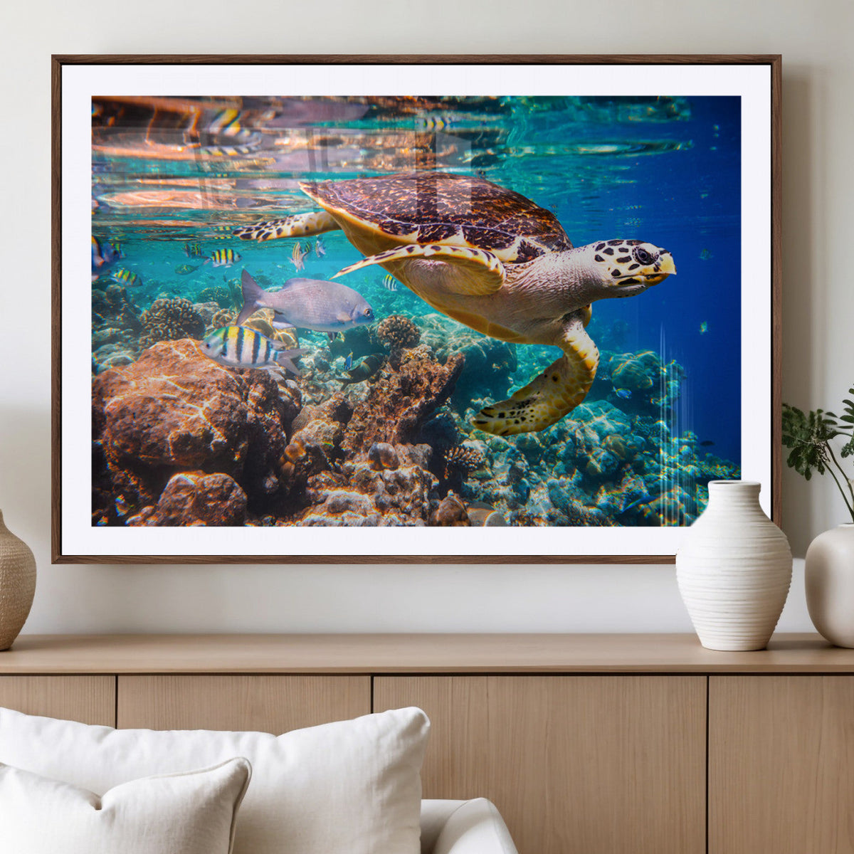 Sea Turtle Wall Art Canvas Print – Vibrant Ocean Coral Reef