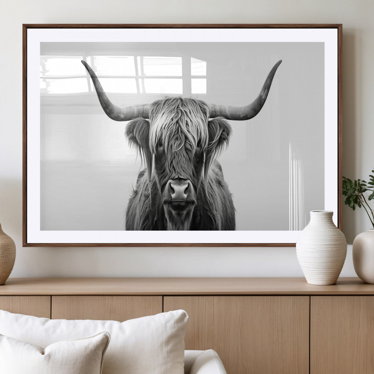 Highland Wall Art Canvas Print – Minimalist Black and White
