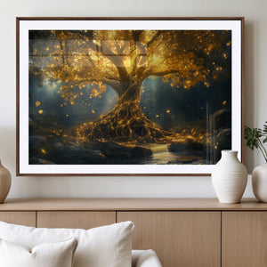 Golden Tree of Life Canvas Wall Art Print - Majestic Glowing