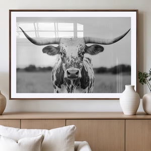 Highland Cow Wall Art Canvas Print – Black and White Western