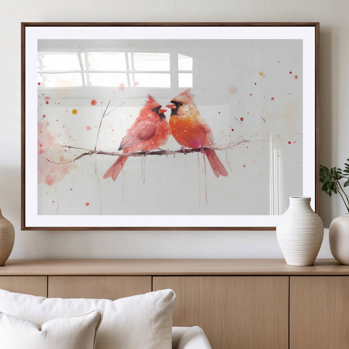 Cardinal Bird Canvas Wall Art - Male and Female Cardinal