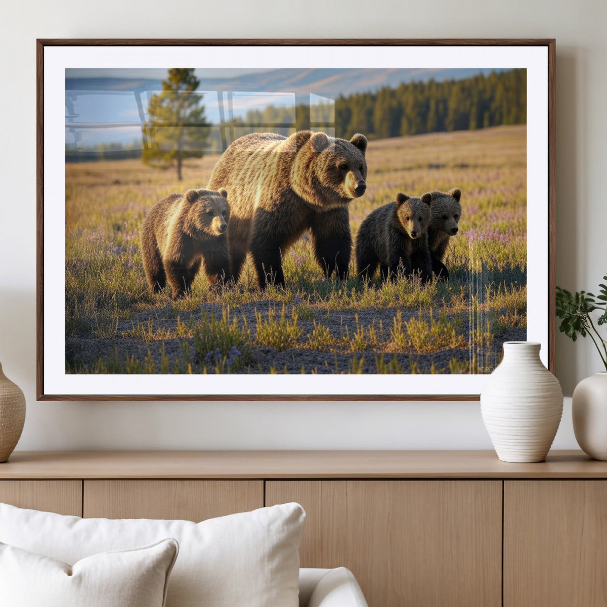Grizzly Bear Family Wall Art Canvas Print – Majestic
