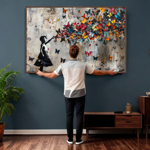 Banksy Butterfly Girl Wall Art – Modern Graffiti Canvas