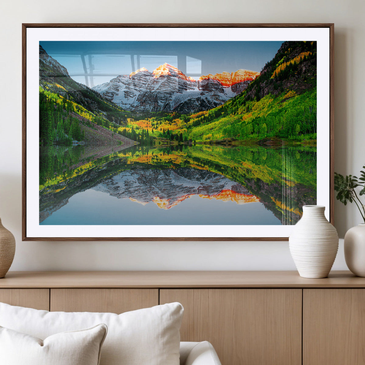 Sunrise Maroon Bells Lake Wall Art Canvas Print – Framed Elk