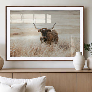 Texas Longhorn Wall Art Canvas Print – Framed Brown Horned