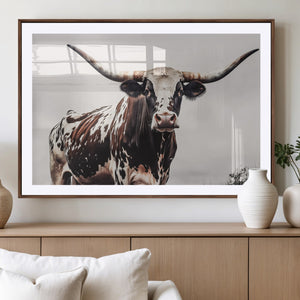 Texas Longhorn Wall Art Canvas Print – Framed Spotted Bull