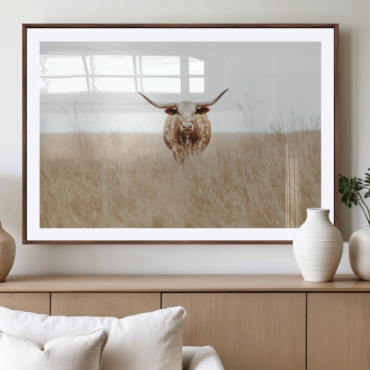 Texas Longhorn Wall Art Canvas Print – Framed Lone Cattle