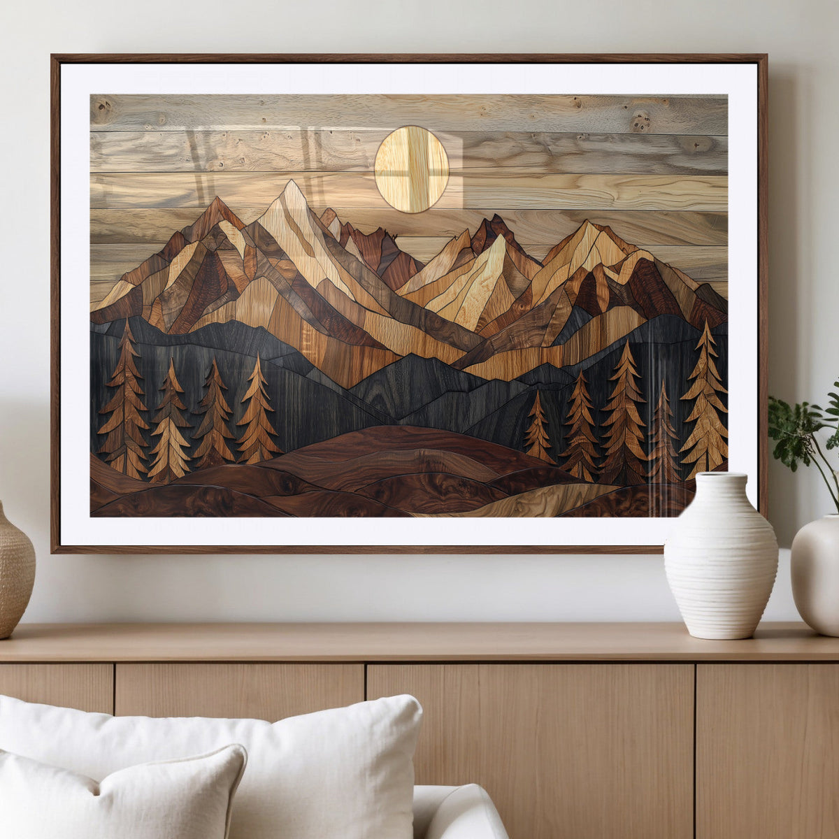 Wood Mountain Landscape Wall Art Canvas Print – Framed