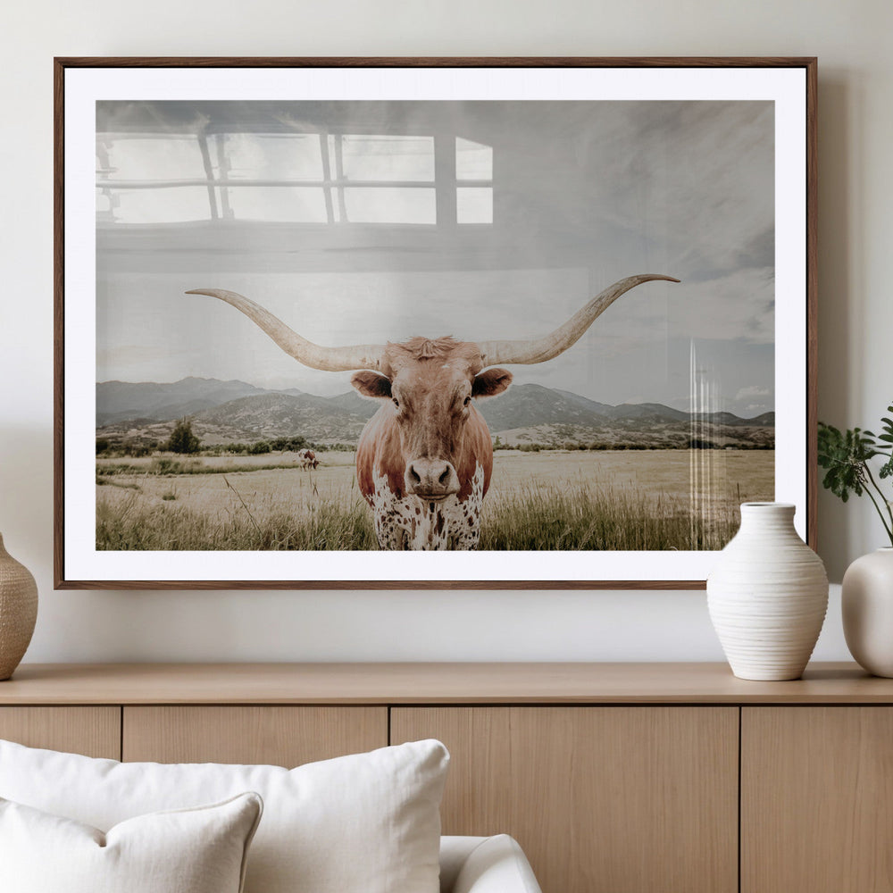 Texas Longhorn Wall Art Canvas Print – Framed Western Cow