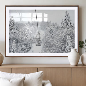 Snowy Ski Lift Wall Art – Framed Winter Mountain Canvas