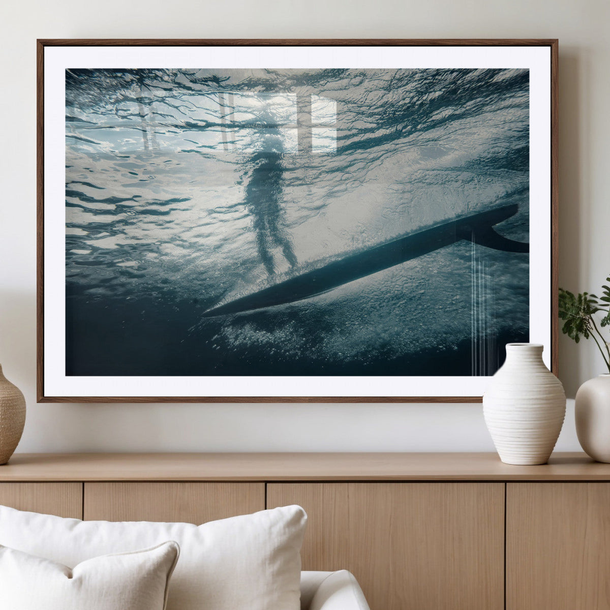 Underwater Surf Wall Art – Framed Ocean Wave Canvas Artwork,