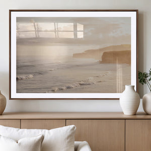 Misty Coastal Wall Art Canvas Print – Framed Golden Sunset