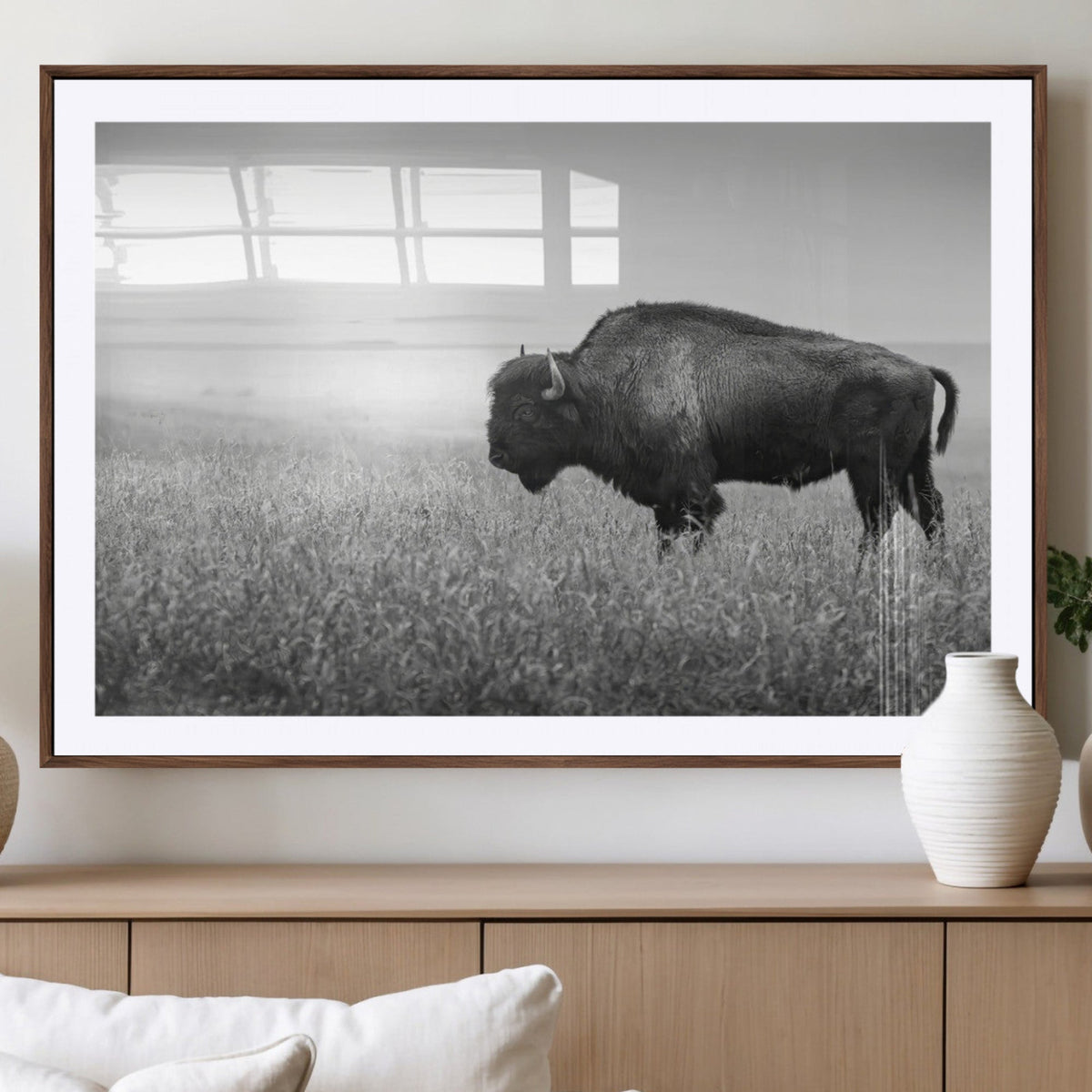 Bison Wall Art Canvas Print – Framed Rustic Wildlife Scene