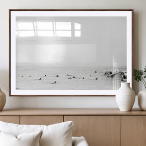 Monochrome Swimming Wall Art Canvas Print – Framed Ocean