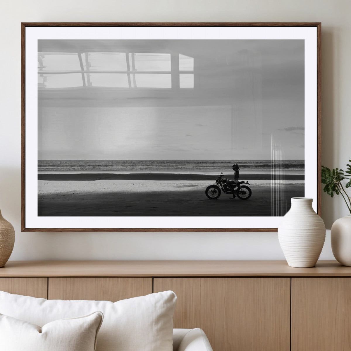 Motorcycle Beach Wall Art Canvas Print – Framed Vintage