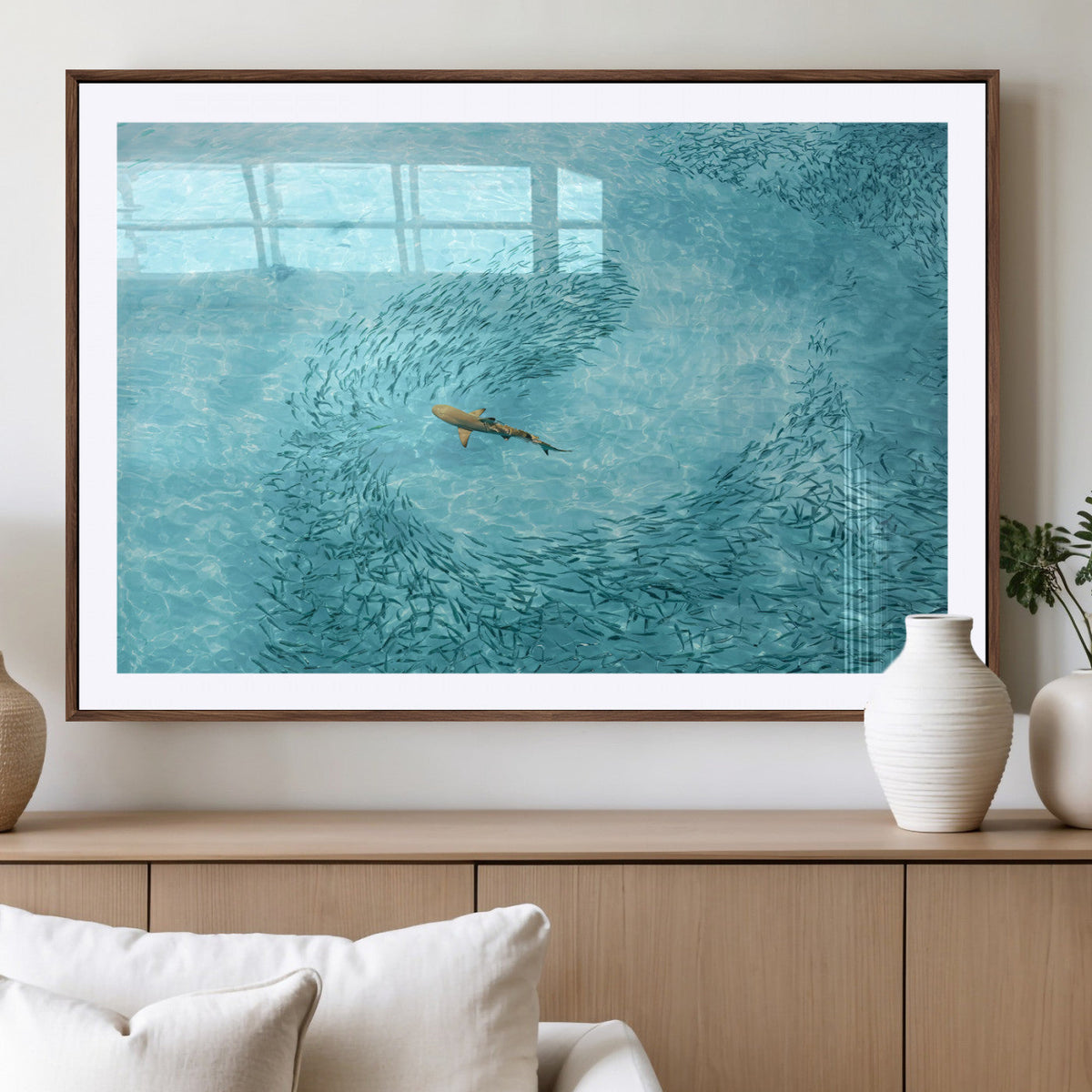 Fish Swarm Wall Art Canvas Print – Framed Marine Life Art