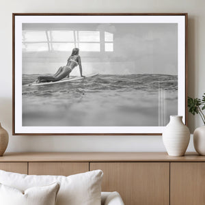Black and White Surfing Wall Art Canvas Print – Framed Ocean