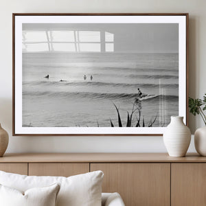 Surfer Silhouette Wall Art – Framed Calm Ocean Canvas