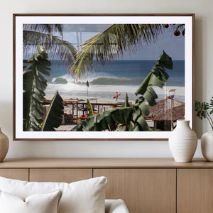 Tropical Shoreline Wall Art Canvas Print – Framed Surfer