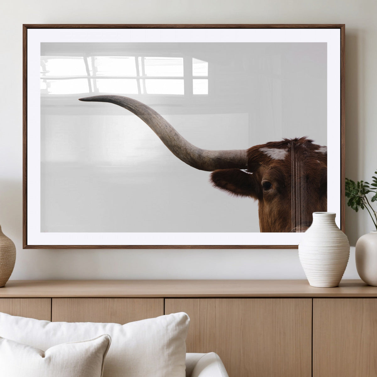 Texas Longhorn Wall Art Canvas Print – Framed Minimalist Cow