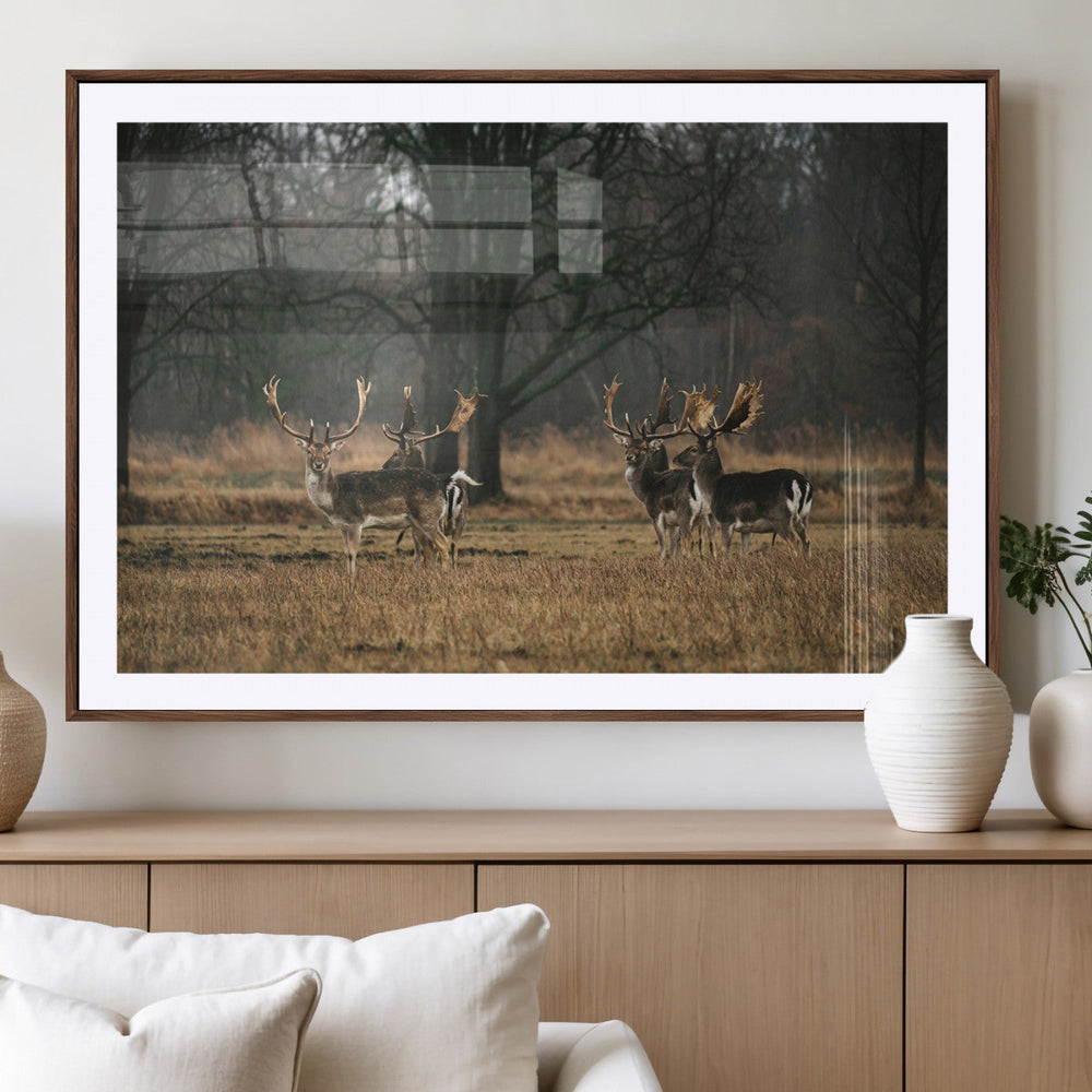 Deer Wall Art Canvas Print – Framed Rustic Wildlife Stags