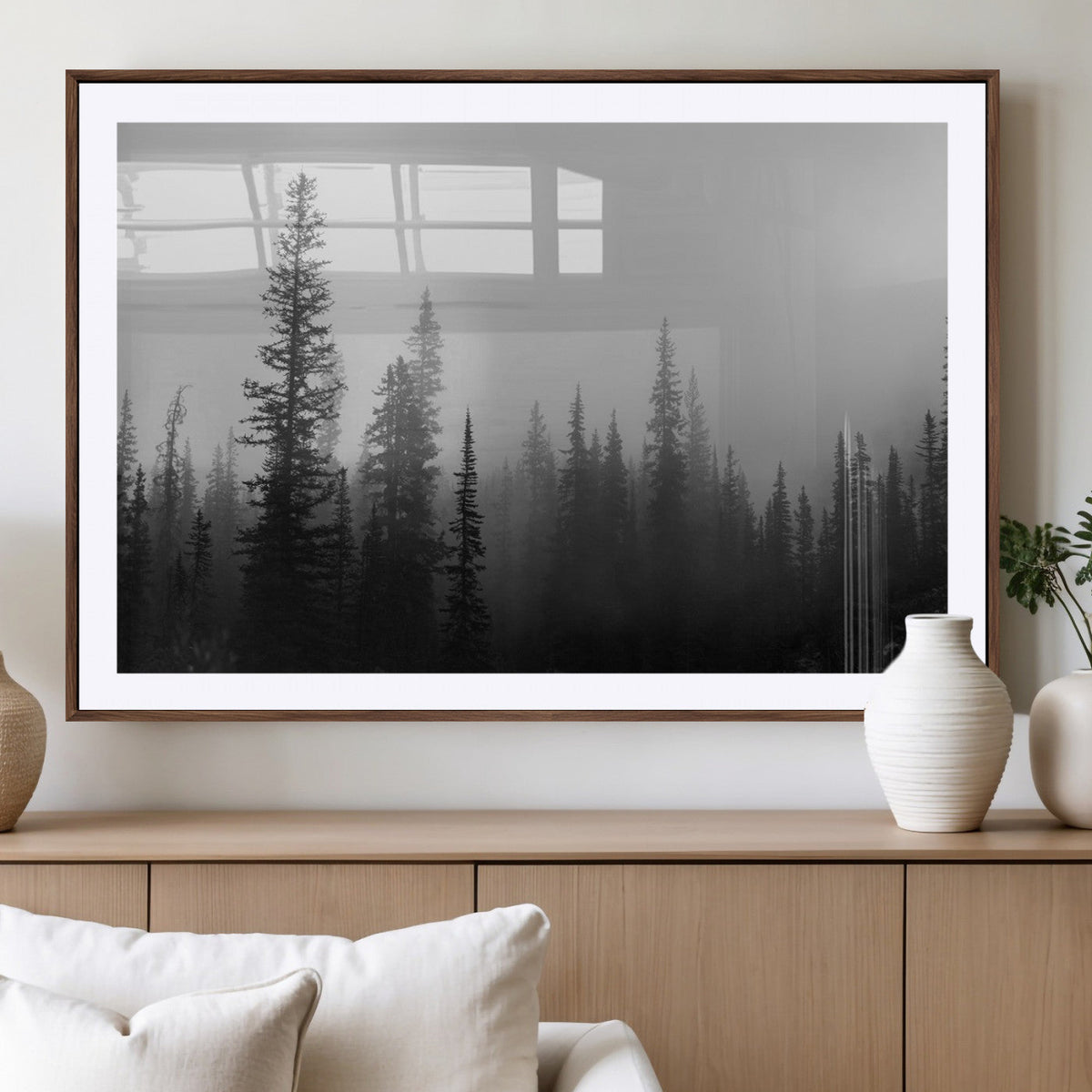 Misty Pines Wall Art Canvas Print – Framed Woodland