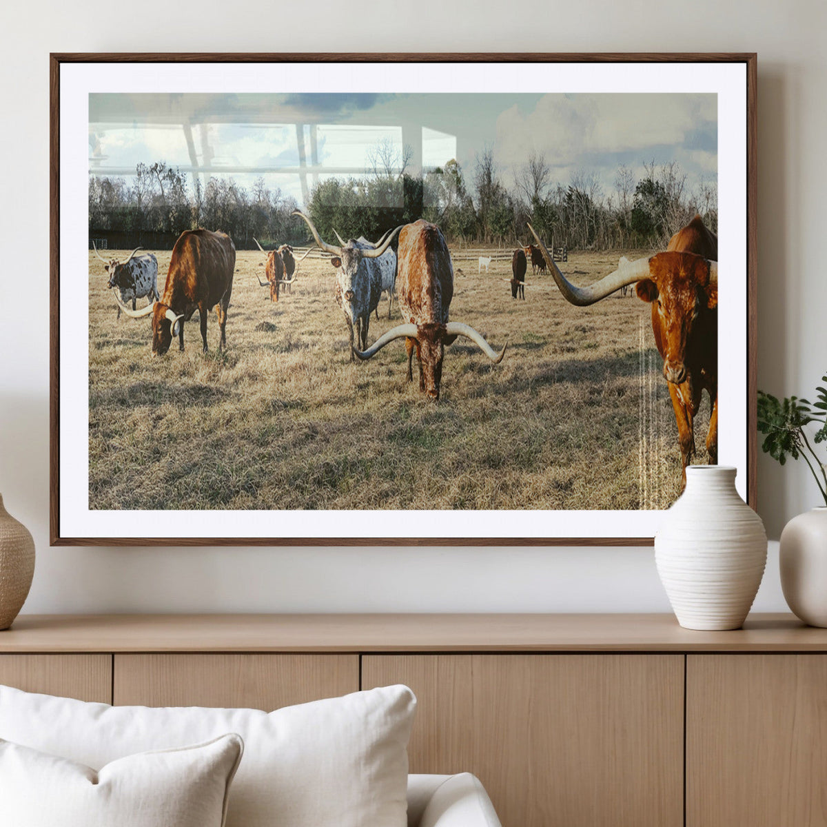 Texas Longhorns Wall Art Canvas Print – Framed Rustic Farm