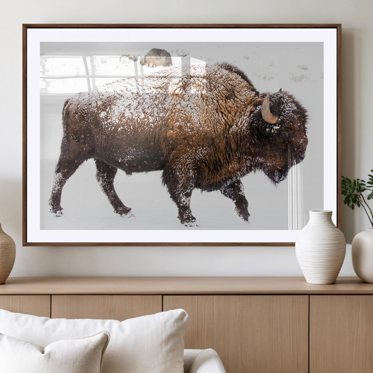 Snowy Buffalo Wall Art Canvas Print – Framed Wildlife